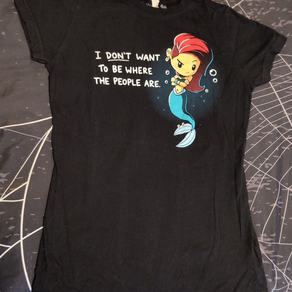 Black Graphic T-Shirt with Mermaid Design